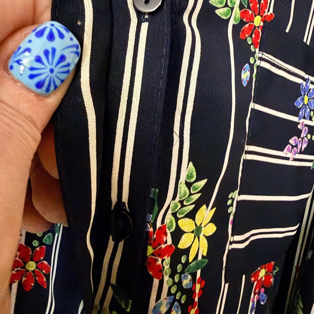 Skies Are Blue Floral Striped Belted Dress, size M, Cuff Ties, Button Up Mini - Picture 3 of 10